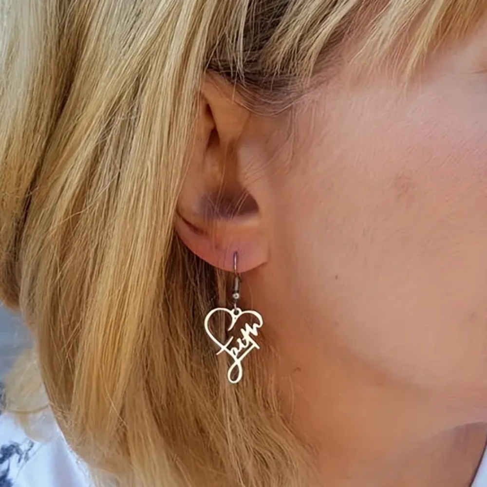 Stainless steel plated faith heart earrings